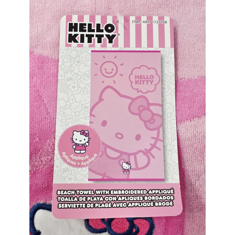 Hello Kitty Pink Embroidered Beach Towel 100% Cotton Sheared Velour 34x63 Sanrio - Picture 10 of 12